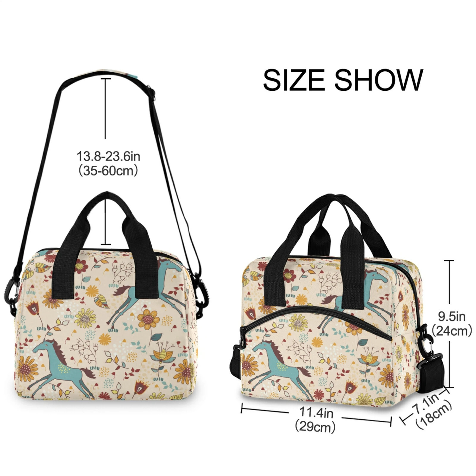 HighCapacity Food Thermal Lunch Box Bag Durable Horse Print Office Cooler Lunchbox Organizer School Insulated Case With Strap 250528