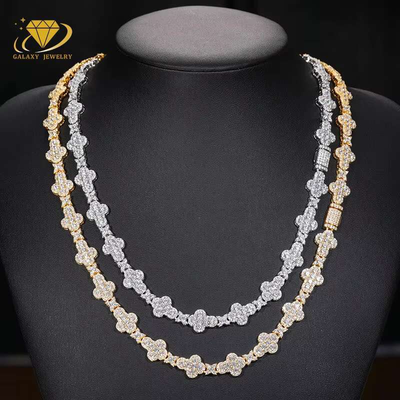 Iced Out Cross Design Moissanite Cuban Chain Necklace Hip Hop Bracelet 925 Silver Cuban Link Moissanite Bracelet Rapper Jewelry