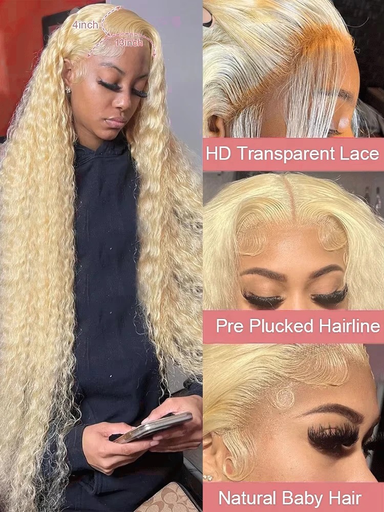 30 Inch 13x6 Transparent HD 613 Honey Blonde Deep Wave Lace Frontal Wigs Brazilian 13x4 Curly Colored Lace Front Human Hair Synthetic Wigs