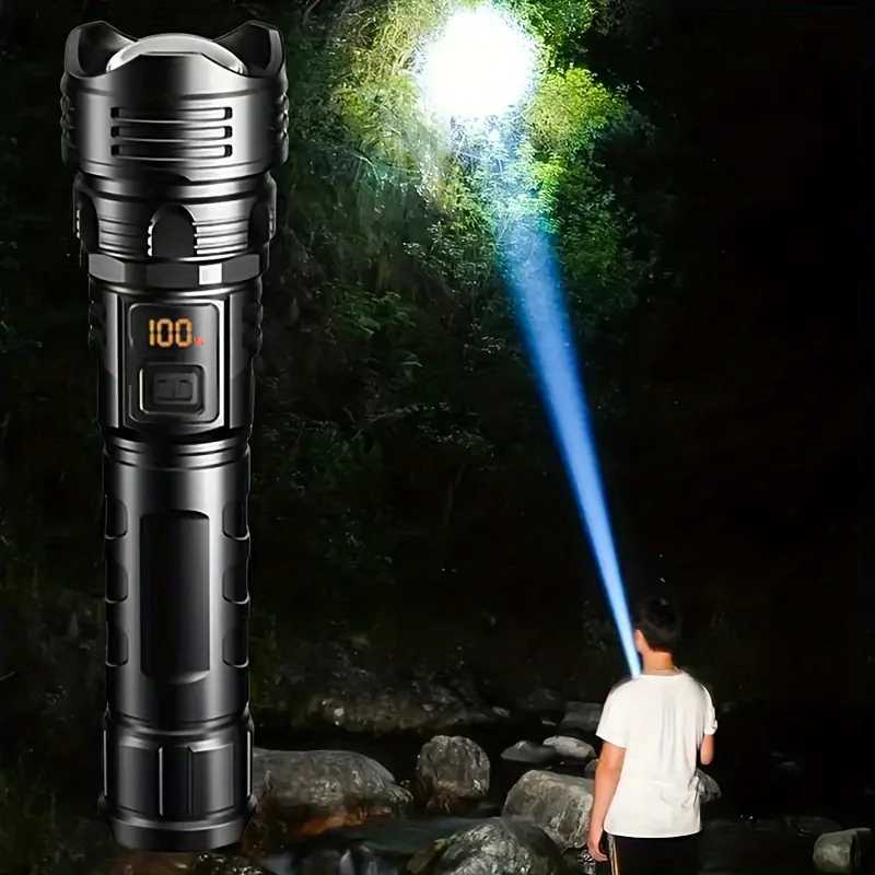 New Strong Light Digital Display Flashlight with Telescopic Focus Rechargeable Portable Long Range Outdoor Work Light LED Flashlight XJ250529
