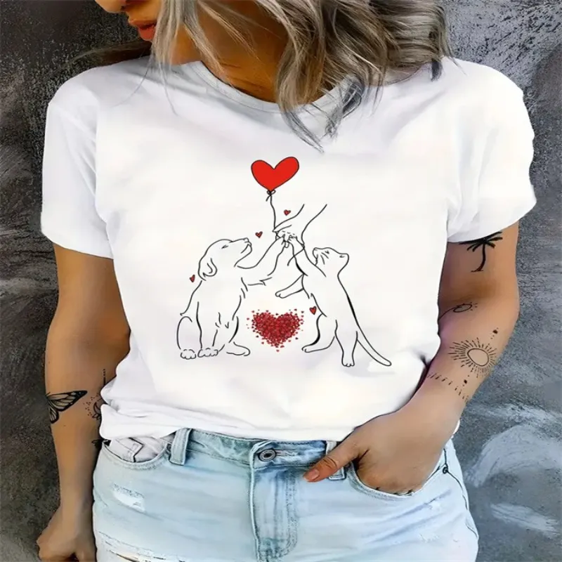 Women's Summer T-shirt Animal Pattern Printed Dog Spot Wholesale Can Be Customized Street Trendy Style Casual 100% Cotton Female Tops