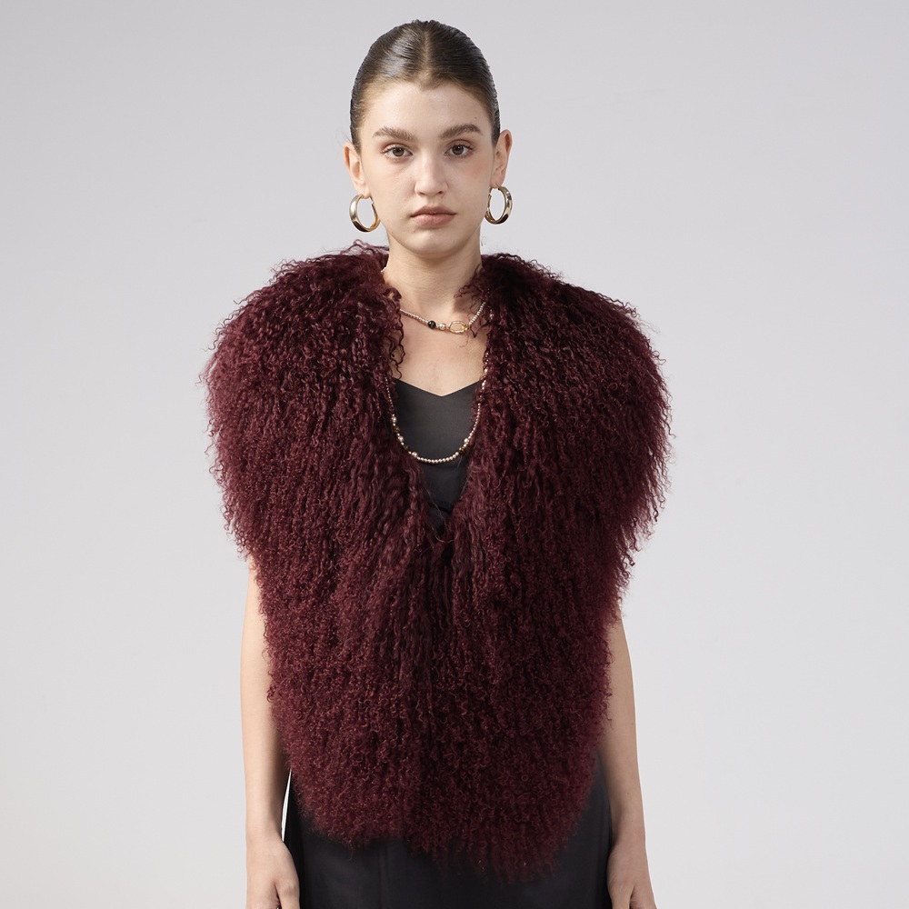 Luxurious Genuine Mongolian Fur Women Halter V-Neck Fur Vest Top