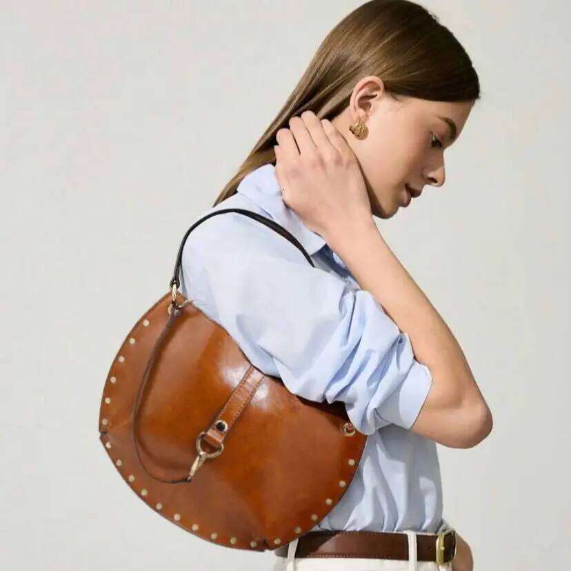 Women's Bags Designer Women's Studded Crescent Saddle Bag, Versatile Shoulder & Crossbody Wear, Punk Style, Fashion Design Suitable For Dail