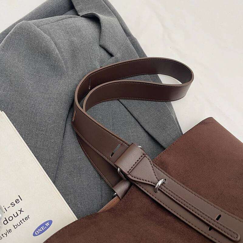 Branded Frosted PU Leather Shoulder Bucket Bag Set For Women 2-In-1 Faux Suede Big Capacity Shopper Tote Designer Handbag