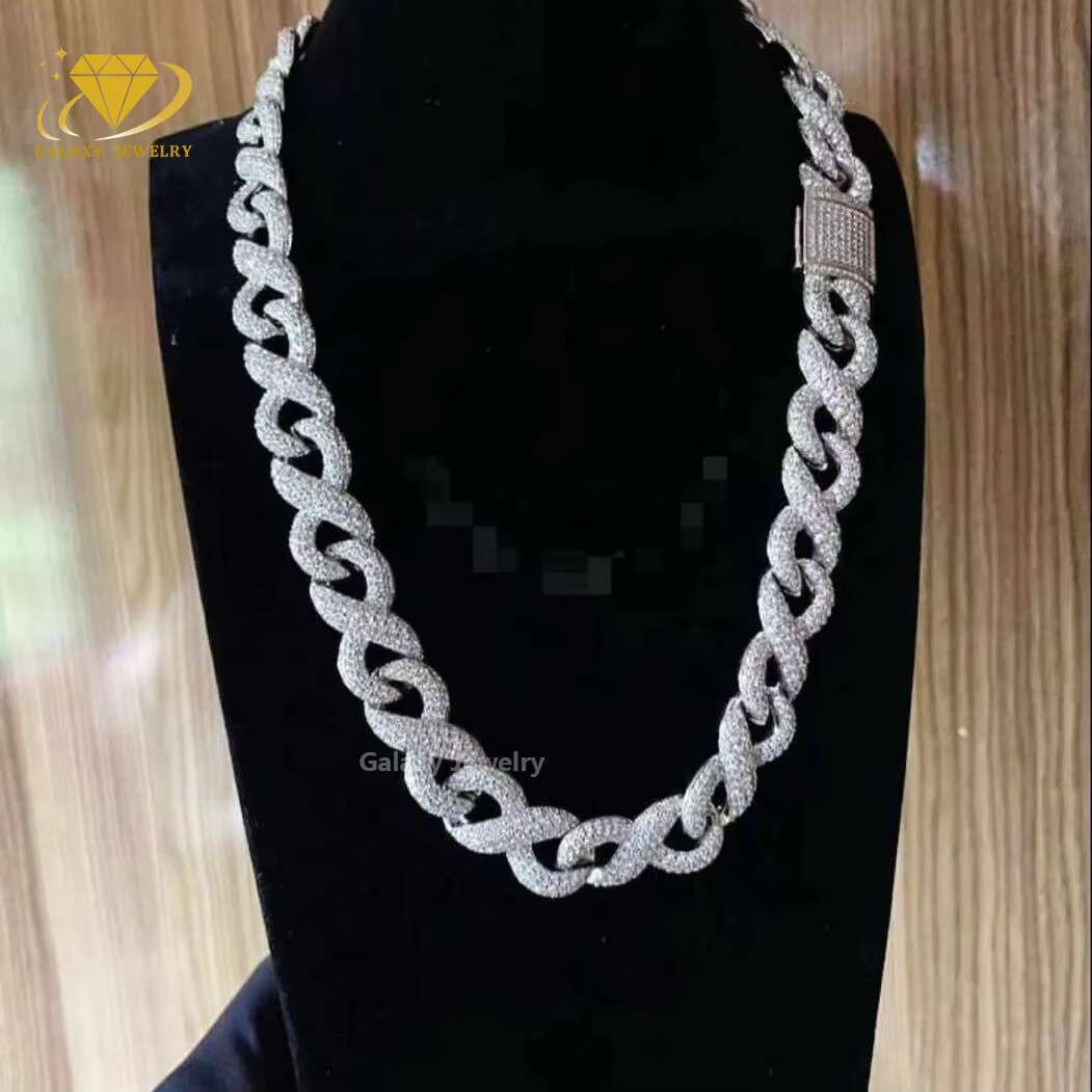 Luxury Moissanite Jewelry 13mm 15mm Infinity Link Chain 925 Sterling Silver Bracelet Necklace Iced Out Twist Cuban Chains