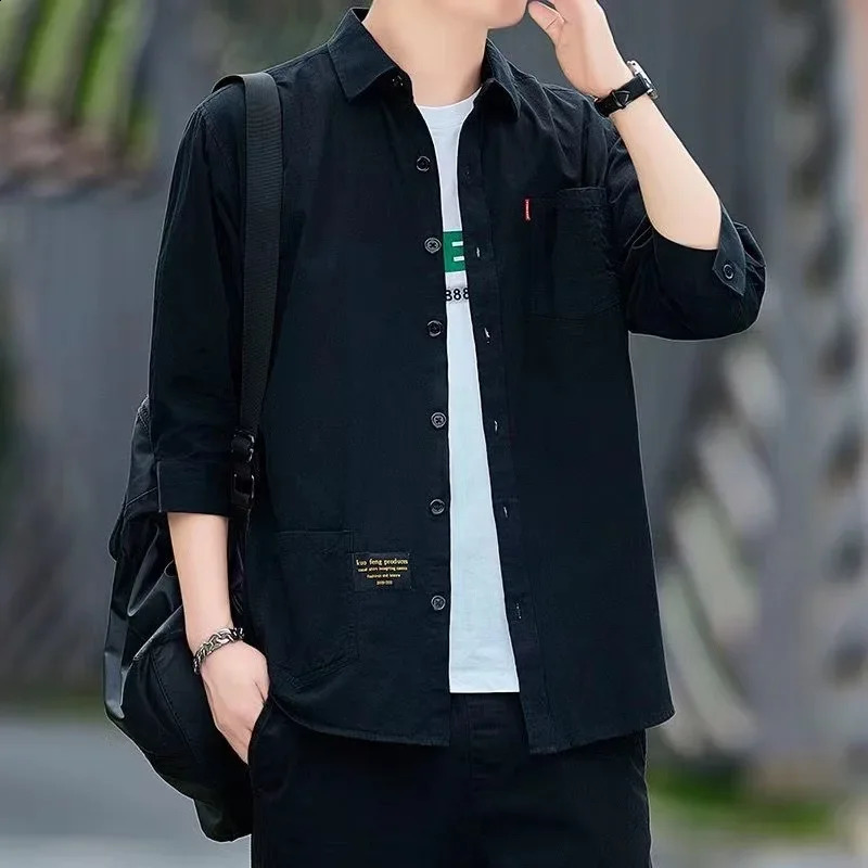 Men shirts Summer Mens clothing ShortSleeved shirts blouses Daily Solid Color StandUp Collar Casual Beach Style Male Shirt 250517