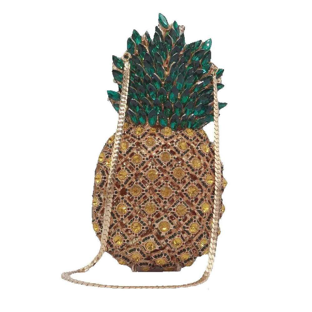 Designer Luxury Pineapple Fruits Unique Women Rhinestones Designer Handbags Crystal Party Prom Clutches Fashion Metal Chain Bags