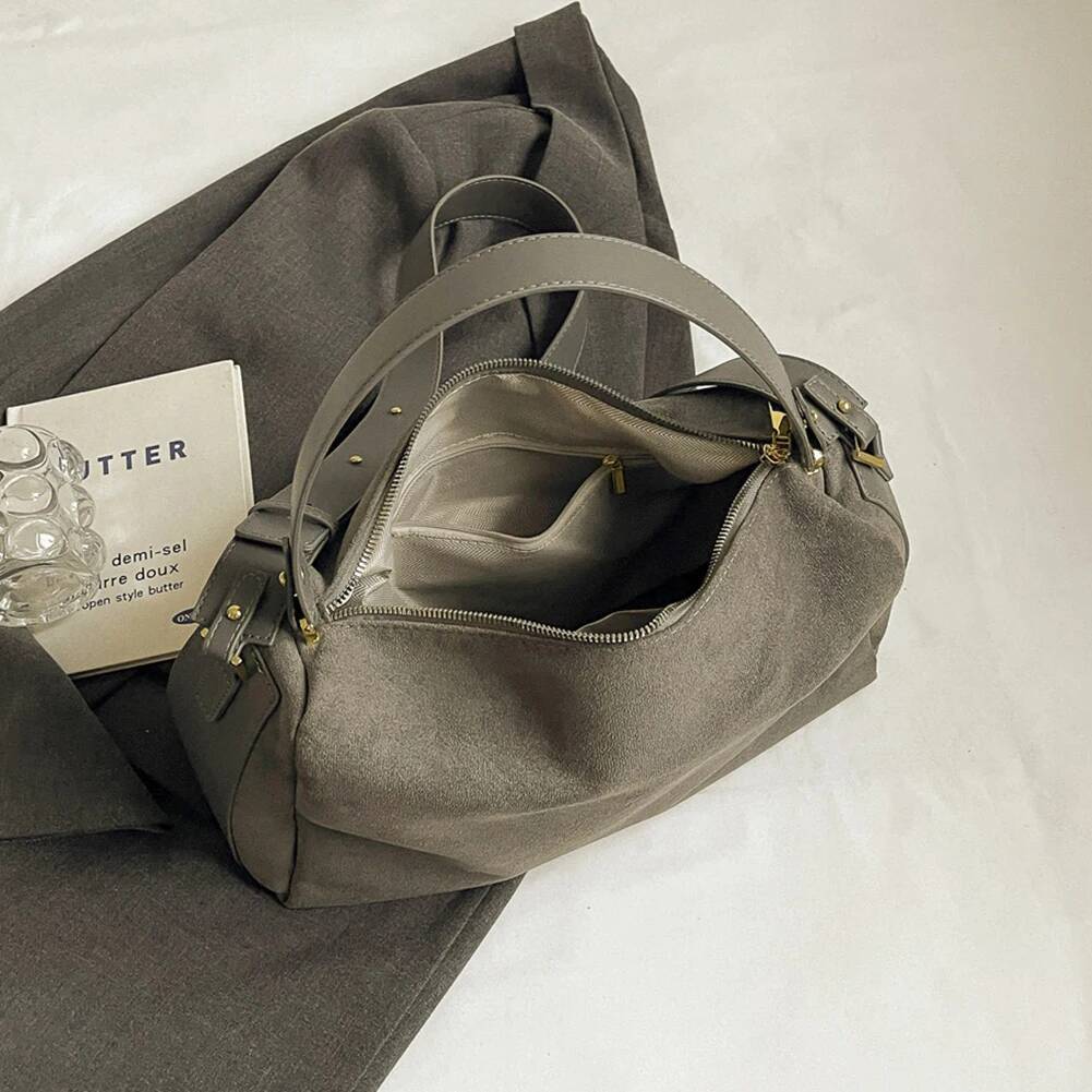 Women Suede Tote Large Capacity Shoulder Adjustable Strap Crossbody Slouchy Bag Daily Casual Fashionable Shoppingbag