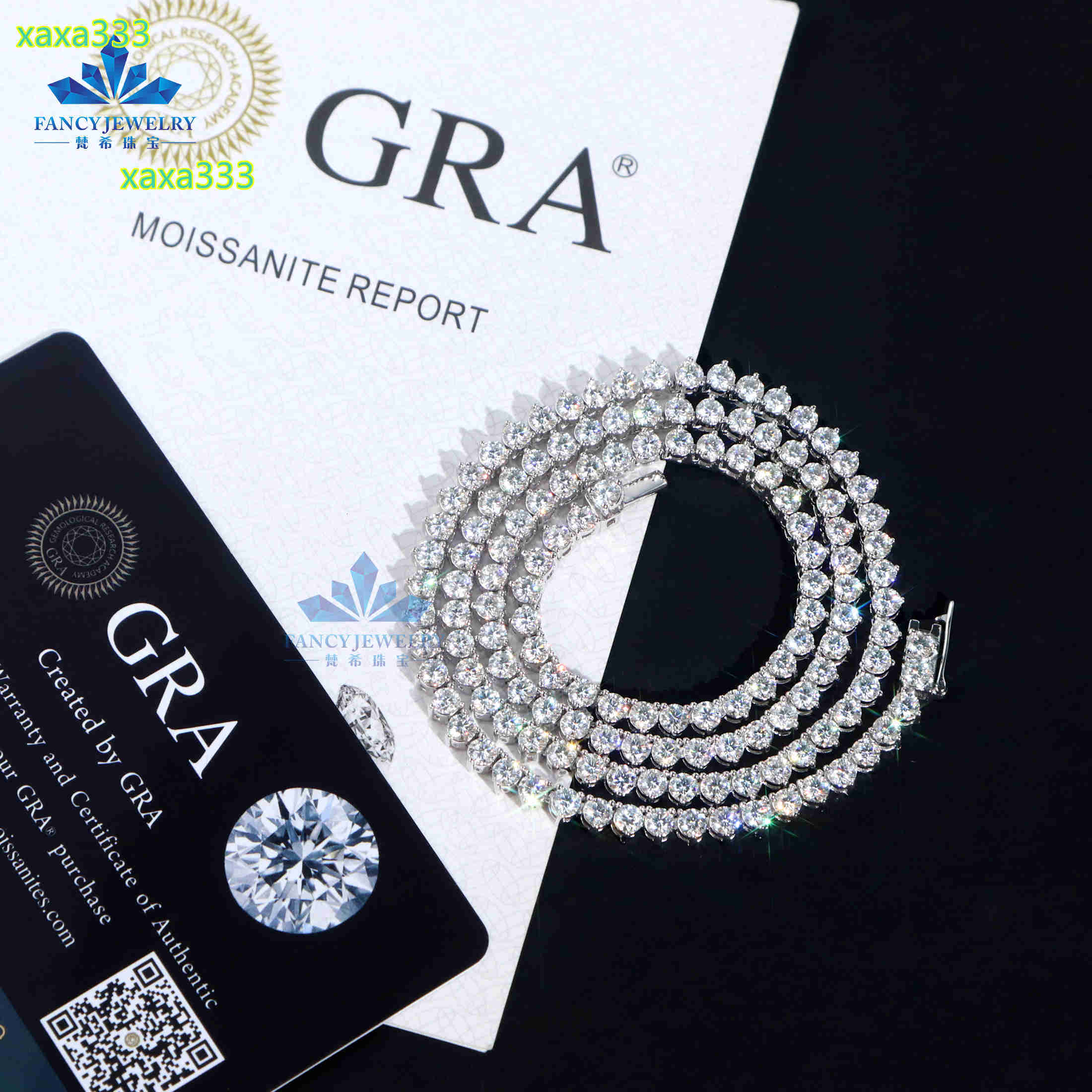 Fine Designer Jewelry Hip Hop Necklace 3mm 925 Silver VVS Moissanite Iced Out Tennis Chain 3Prong Mossanite Tennis Link Chain
