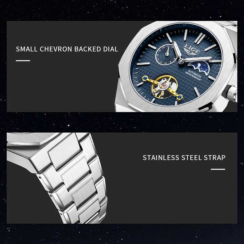 LIGE 2025 New Mechanical Watches Men Fashion Luxury Automatic Mens Watch Waterproof Luminous Tourbillon Wristwatch Reloj Hombre W250529