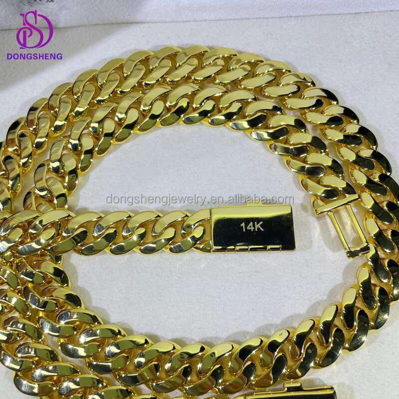 Hip Hop Real Gold Plated 14mm Width Necklace 925 Sterling Silver Fashion Jewelry Miami Vvs Moissanite Plain Cuban Link Bracelet