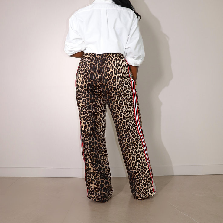 Leopard Wide Leg Women Casual High Waist Straight Pants Female Trouser Free Ship Z260314