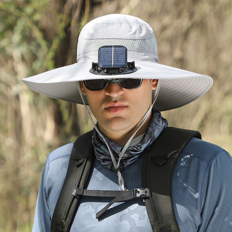 Large Brim Fan Summer Outdoor Men Solar Rechargeable High Wind Power Cooling Sunshade Sun Protection Fishing Hat