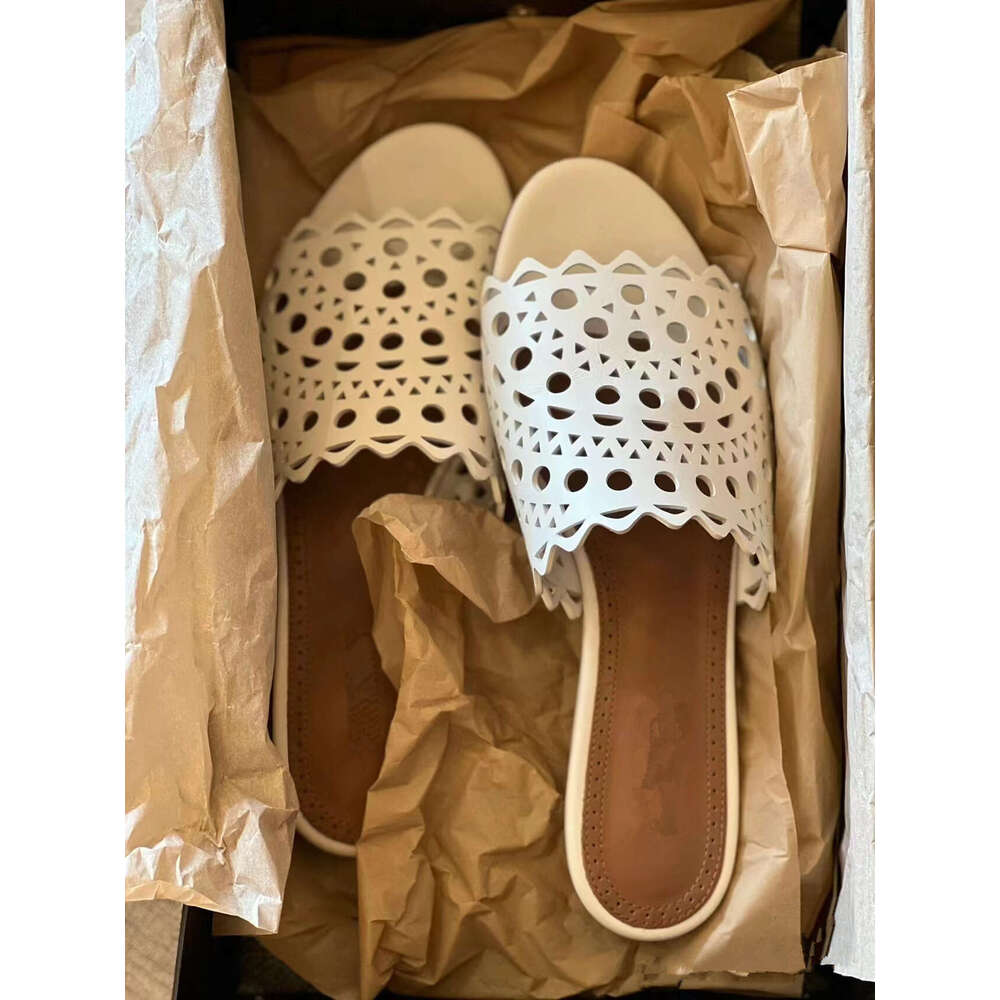 Genuine Leather Hollow Laser Carved Flat Women, Fashionable 2024 New Summer Sandals for Outdoor Wear