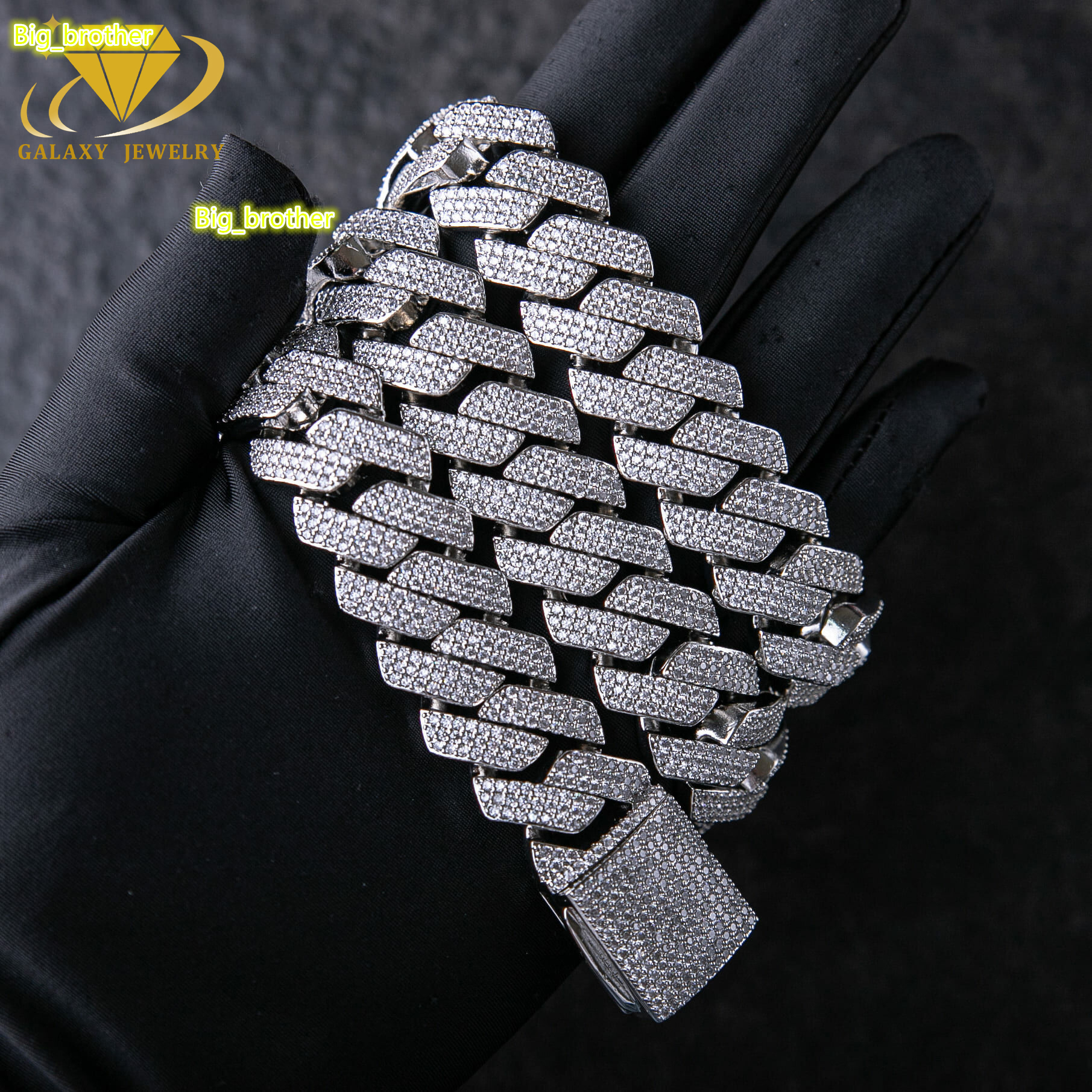 Mens Moissanite Jewelry 20mm Iced Out 925 Silver Prong Hip Hop Chain 3 Rows Full Moissanite Diamond Heavy Cuban Link Chain