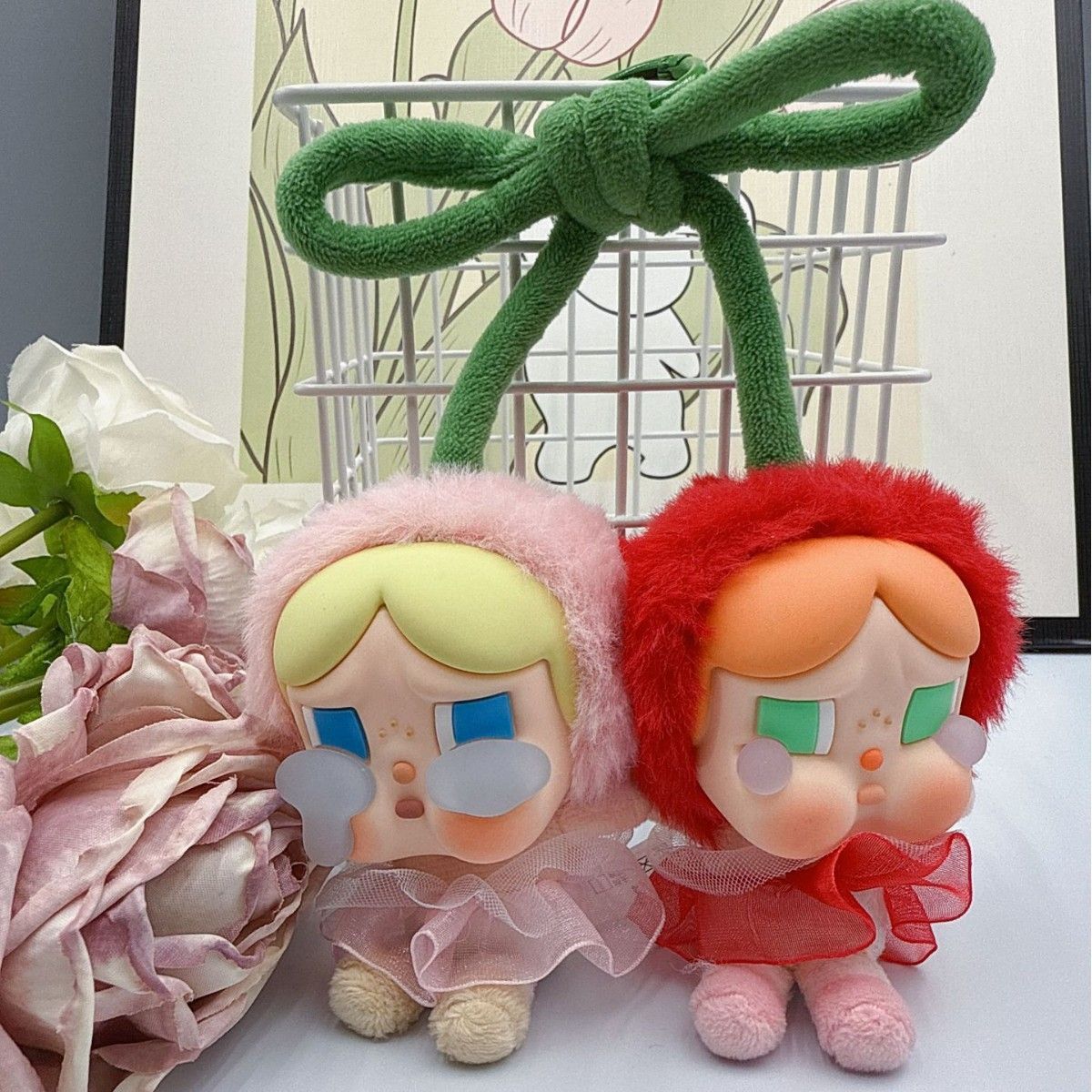 POP MART CRYBABY New Cherry Crying Baby Love Tears Series Vinyl Plush Doll Twins Sweet Together Bag Accessories Pendant Keychain