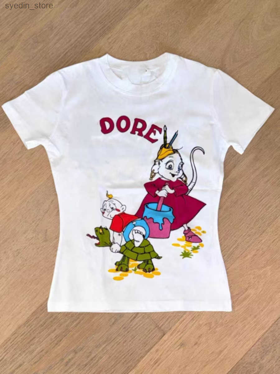 Retro Printed Short Slve Slim Fit T-Shirt for Women - Round Neck Versatile Casual 2024 Style y250528DH1A