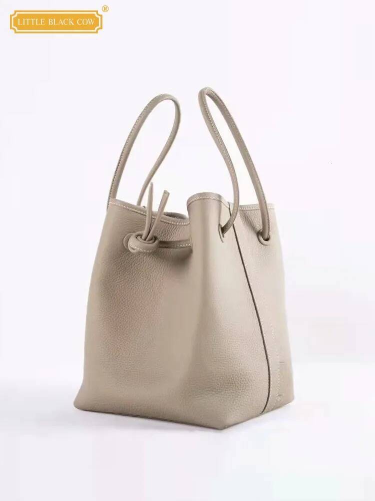 Ladies Small Casual Tote Bucket Bag Drawstring Designer Retro Crossbody Bags Women Cow Genuine Leather Single Shoulder Handbag