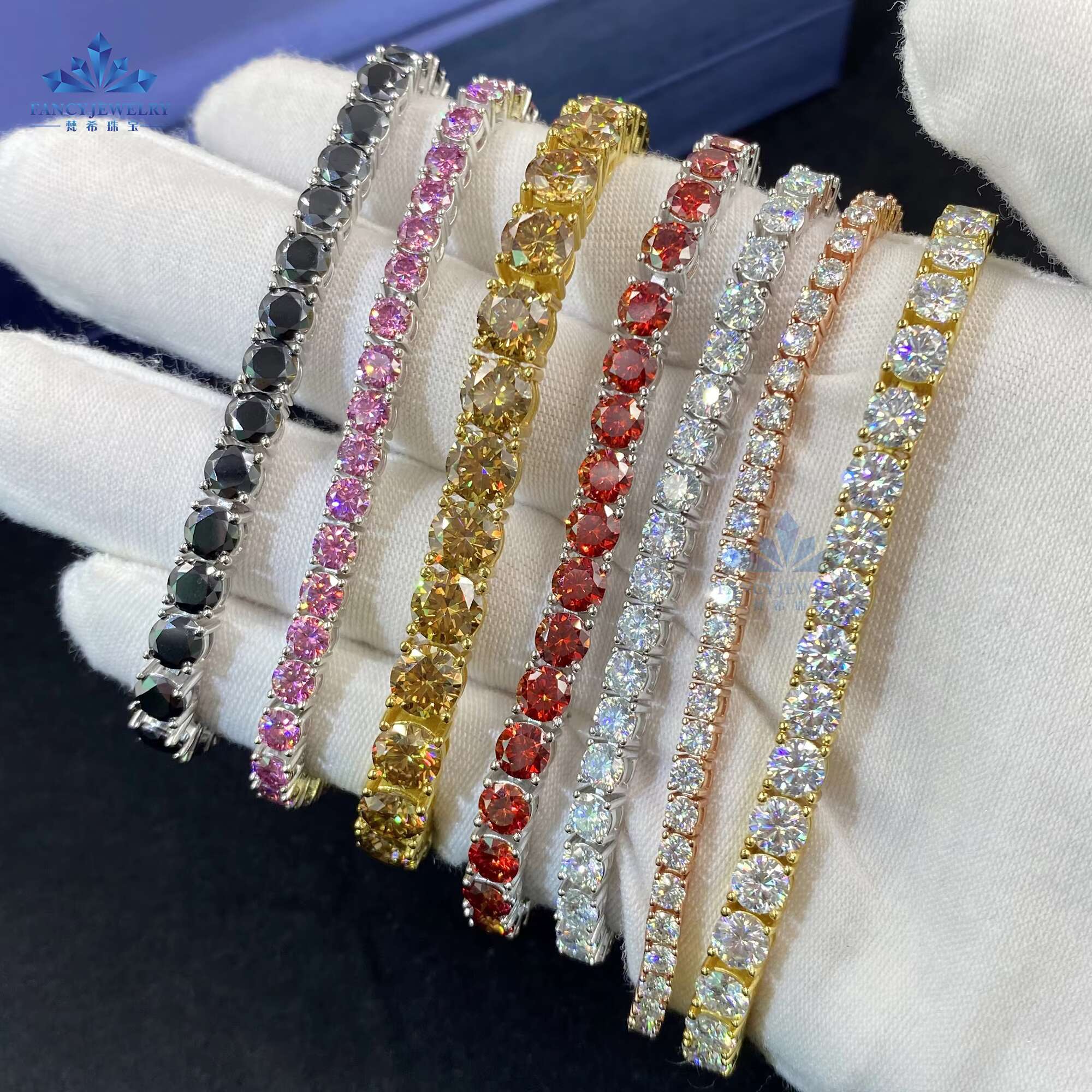 Dropshipping 3mm 4mm 5mm 925 Sterling Silver VVS Moissanite Diamond Cluster Tennis Chain Black Green Moissanite Tennis Bracelets