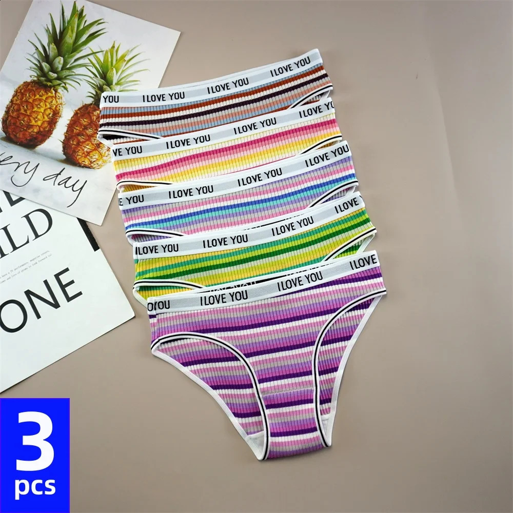 3PCSSet Fashion Letter Printed Cotton Women Underwear Breathable Comfort Sexy Lingerie Low Waist Seamless Female Intimates 250526