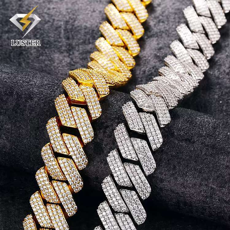 20mm Advanced Customization Hiphop Style Sterling Silver Moissanite Cuban Chain Necklace Moissanite