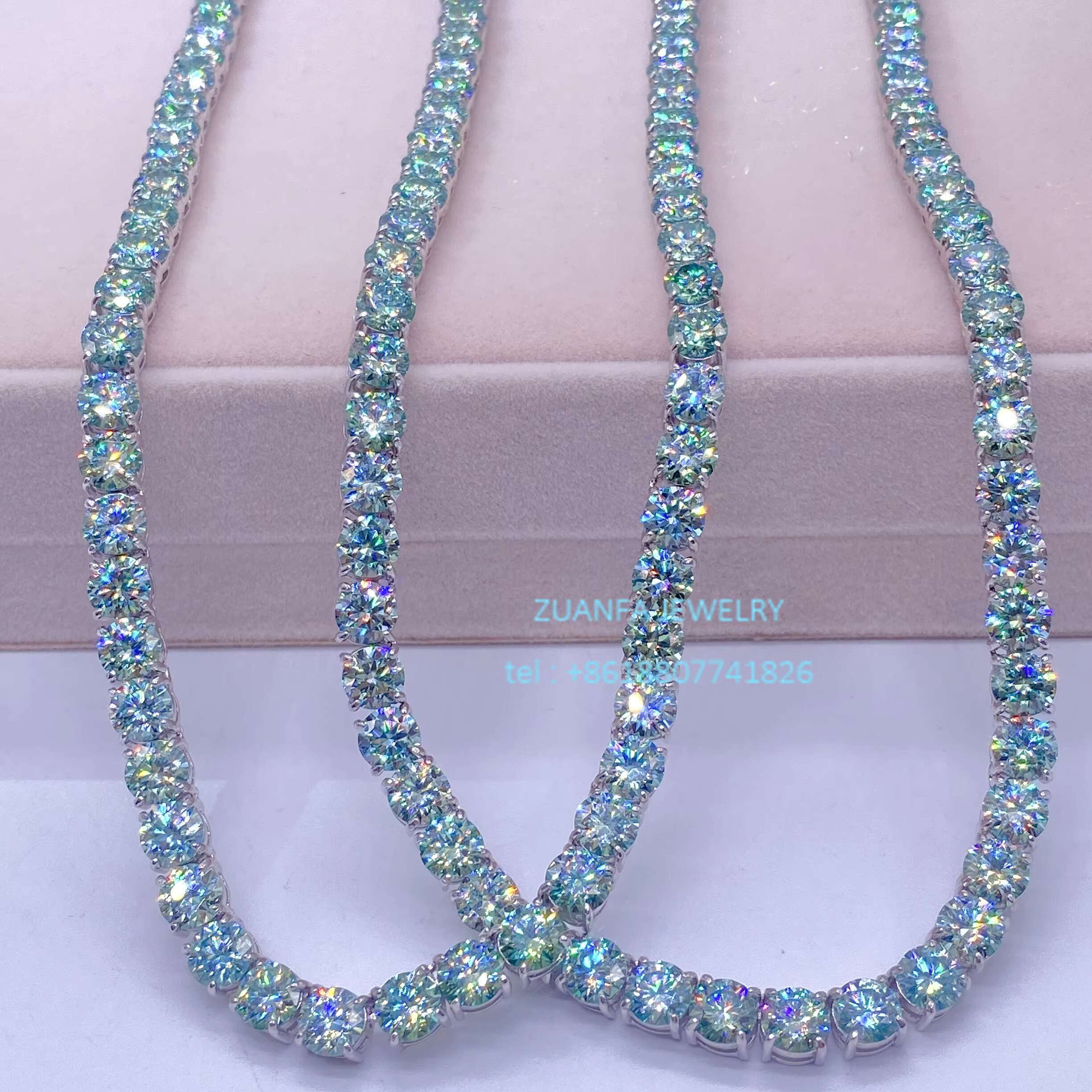 Hot Sale Sterling Silver 925 Green Blue Moissanite Diamond Tennis Necklace