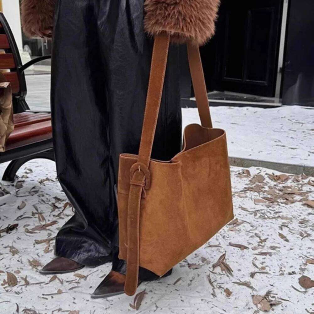 Women's Large Capacity Faux Suede Shoulder Designer Handbag And Purses New Shopper Bag Vintage Tote Bags For Women