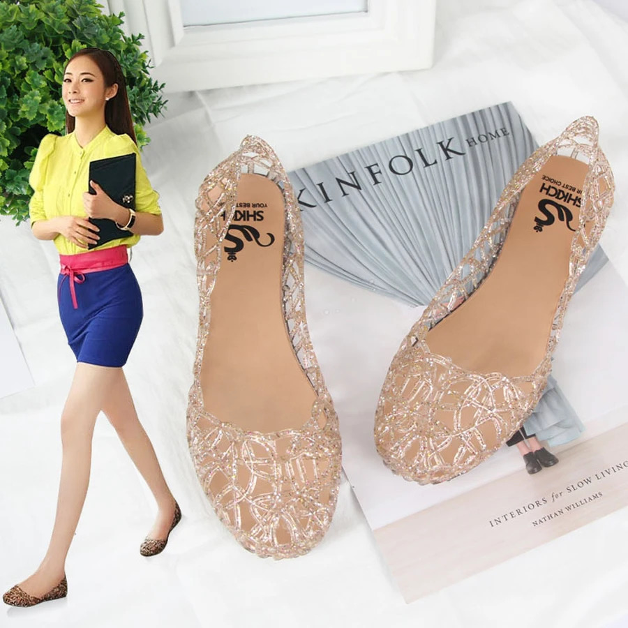 Summer women sandals flat-soled crystal clogs hollow flat-soled slip-ons shallow mouth Roman jelly shoes beach sandals 250526