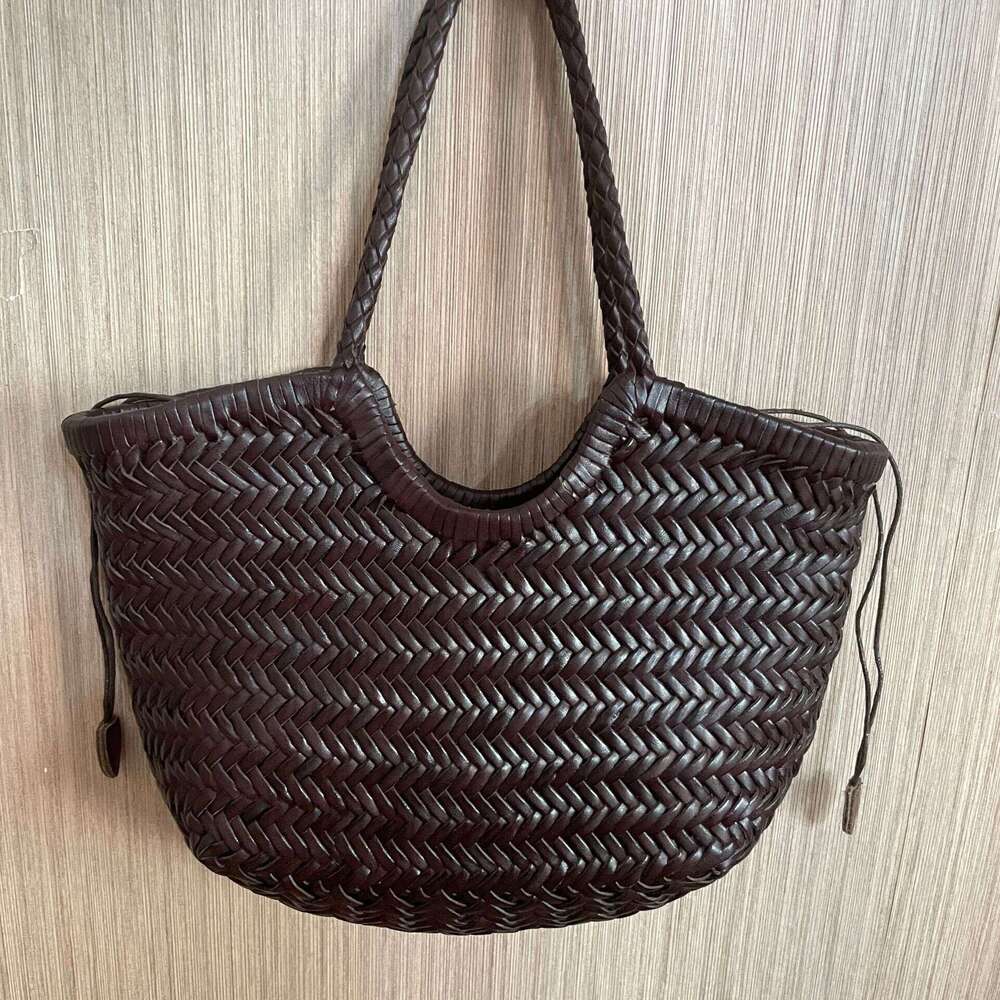 Tote Bag Dragon Handmade Top Layer Cowhide Woven French Underarm Ins Niche Basket Bucket Bag Shoulder Bag Braided Handbag