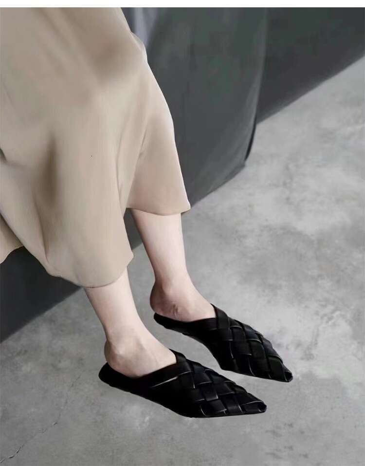 Grape Mom Studiolee Pointed Toe Women Mules Flat Woven Hollow Sandals