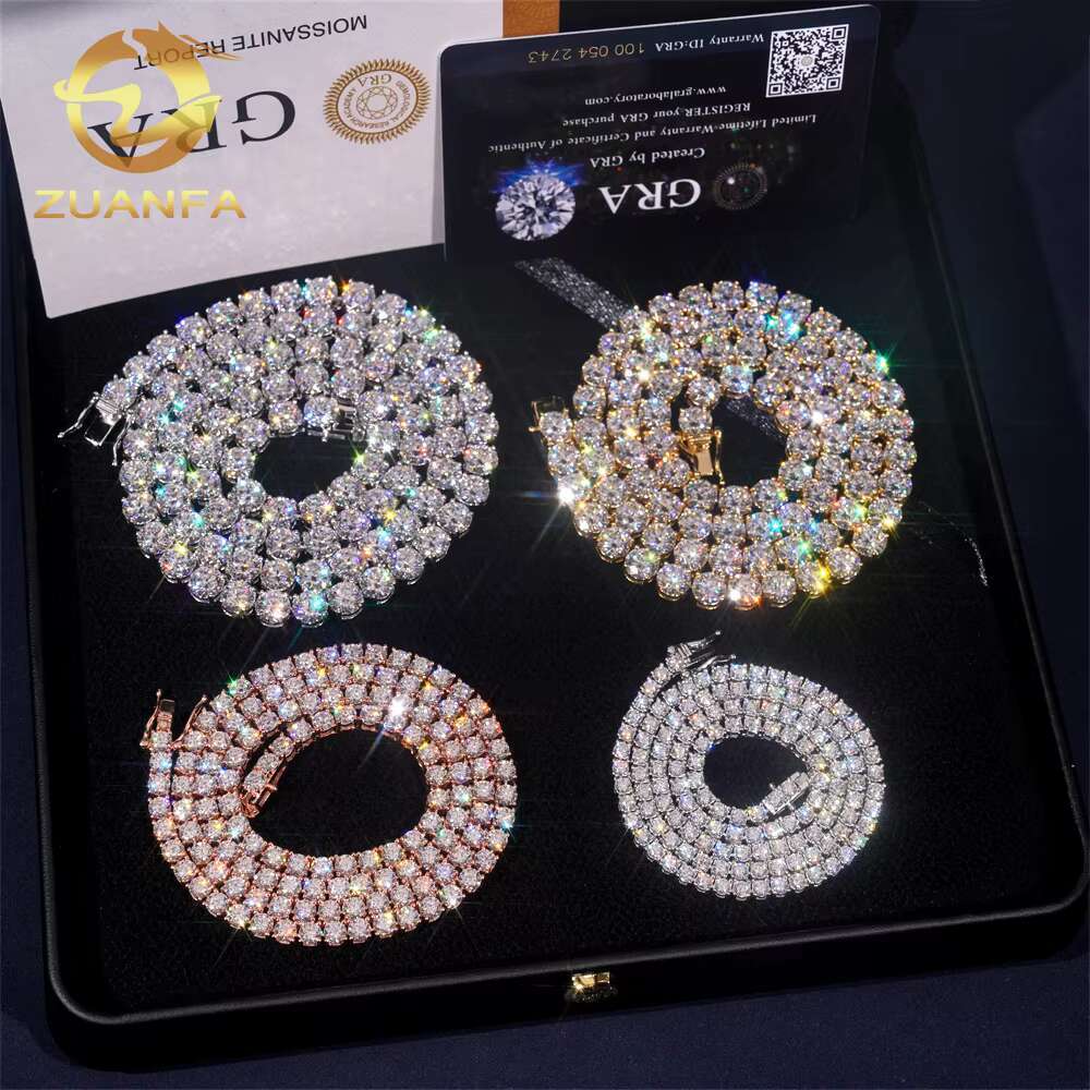 Pass Diamond Tetser 2mm 3mm 4mm 5mm 6.5mm 925 Silver Moissanite Diamond Tennis Necklace Fashion Jewelry for Men Women