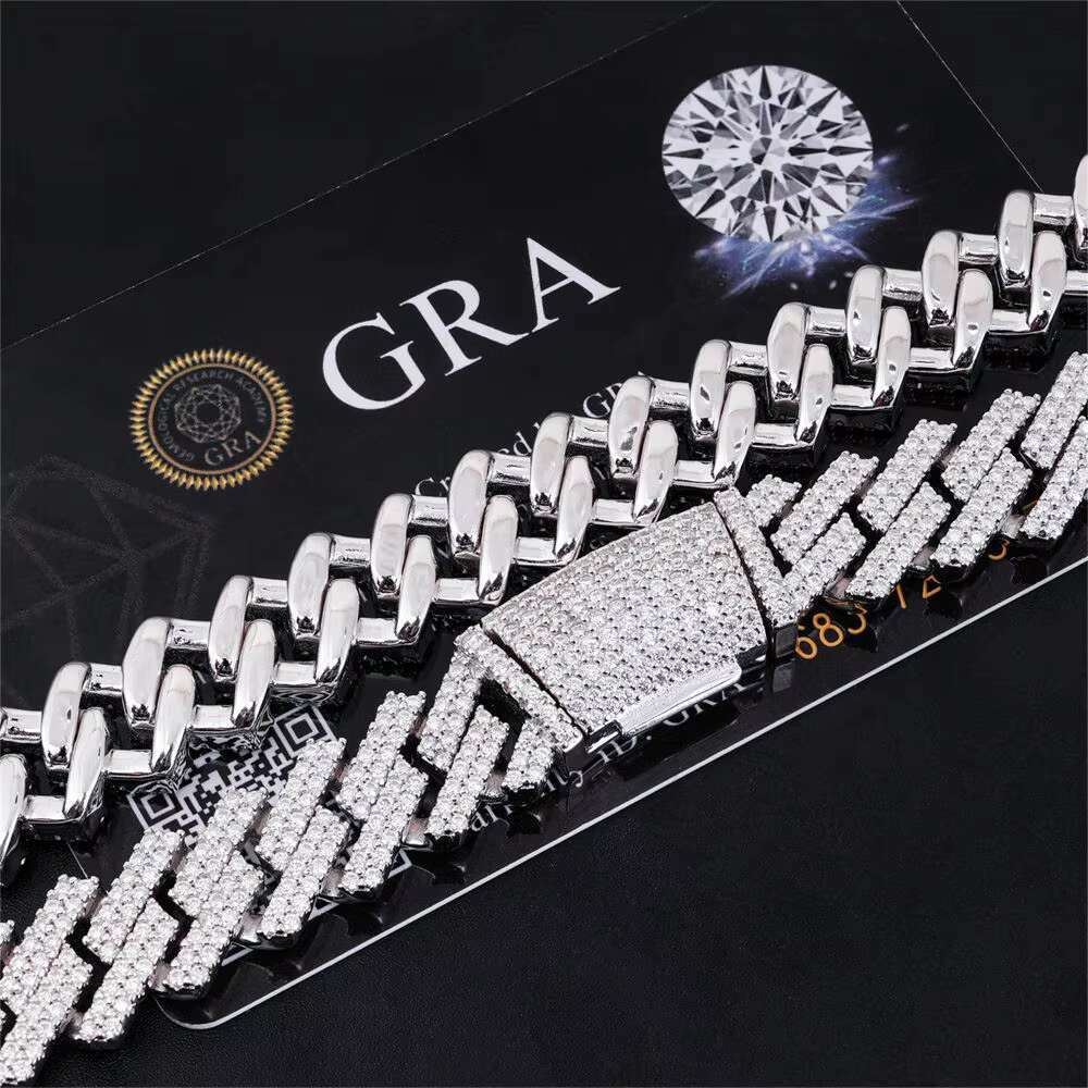 Passed Dia Tester Moissanite for Men 10mm 12mm 14mm Sier Hip Hop Iced Out Jewelry Moissanite Cuban Link Chain Through testing