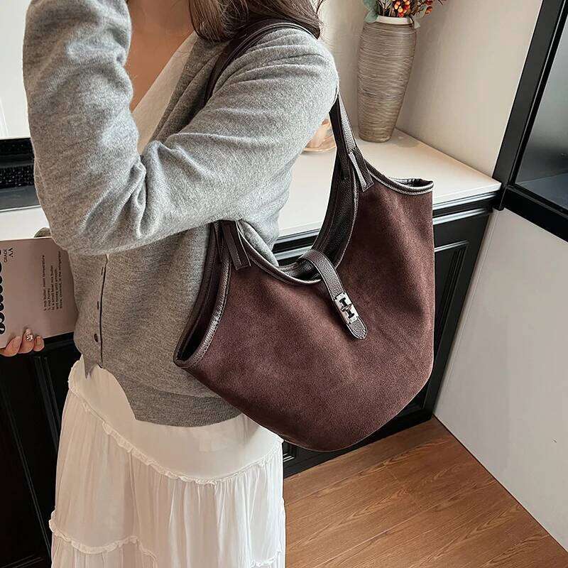 Hot Selling MOODS Mini Bucket Shoulder Bags For Women Faux Suede Commuter Tote Large Capacity Underarm Hobo Bag Winter New Handbags Designer Bags