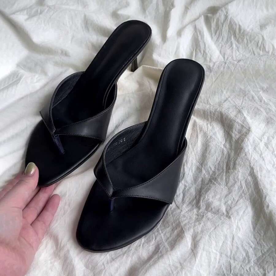 Cowhide Version ~ French Minimalist Style Toe Post for Women Outdoor 2025 Summer New High Heel Stiletto Sandals