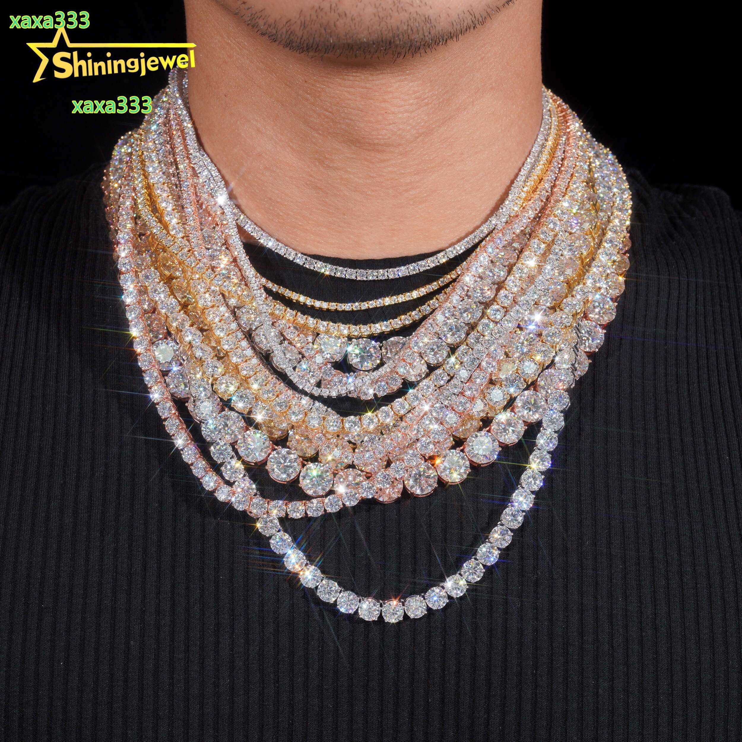 Iced Out Bling Vvs1 D Color Moissanite Diamond Tennis Chain Necklace S925 Sterling Silver