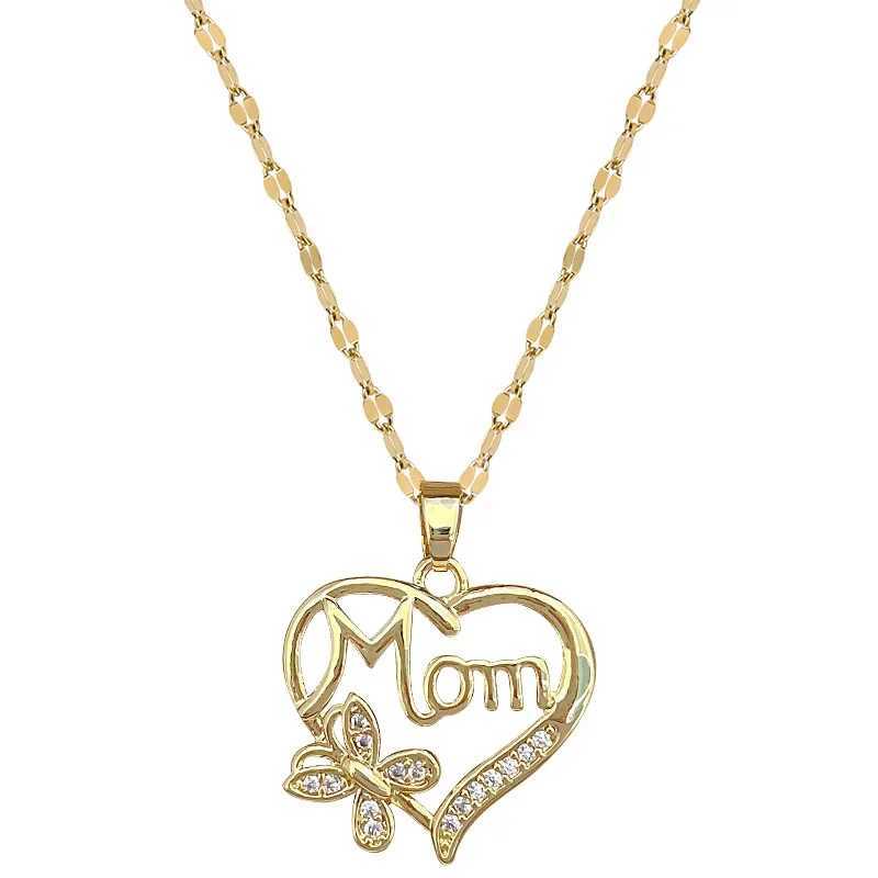 Fashion Heart Butterfly Mom Zircon Pendant Necklaces for Women Stainless Steel Jewelry Accessories Mothers Day Gifts for Lover XJ250528