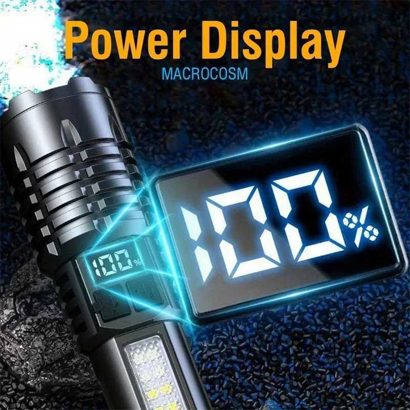 High Power Rechargeable Flashlight with Built-in Battery Strong Lamp Tactical Torch Light for Outdoor Camping Hiking Flashlights XJ250529
