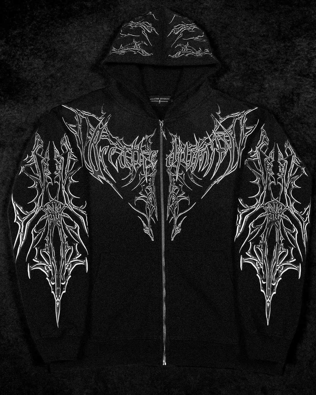 2000s Breathedivinity Hoodie Gothic Style Pattern Hoodie Oversized Popular Sweatshirts Dark Textured Cool Print Mens Coat Jacket Z250529