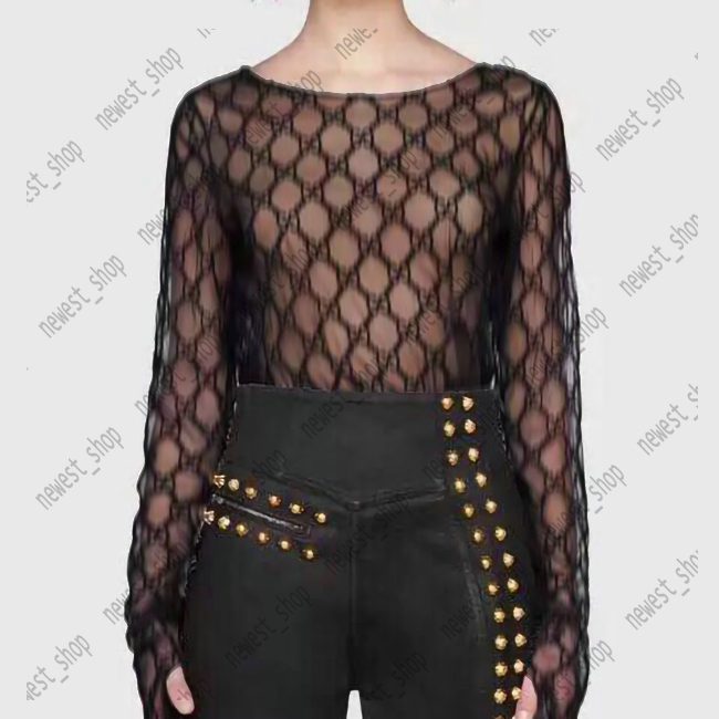 Luxury designer womens shirts double Letter embroidery mesh perspective shirt Party Banquet Girls lace Transparent undershirts clothing
