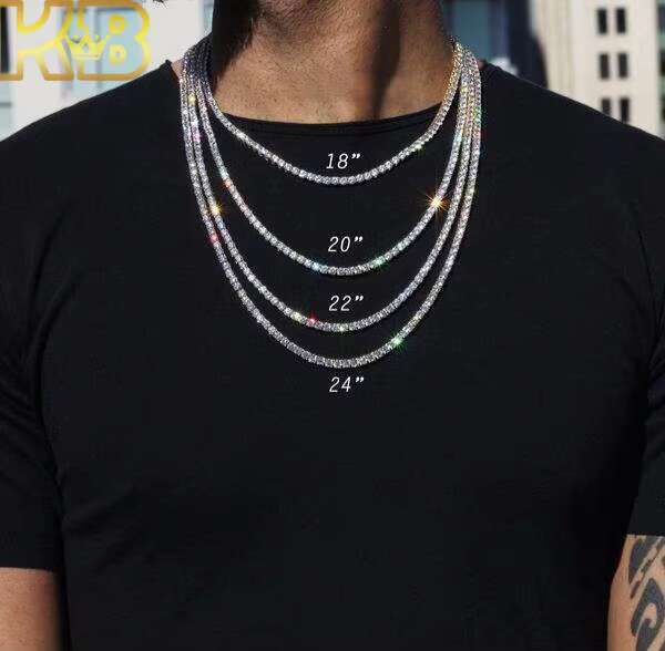Mens Hip Hop Tennis Chain 925 Sterling Silver Moissanite VVS Diamond Chain Necklace Iced Out Jewelry Luxury Gift