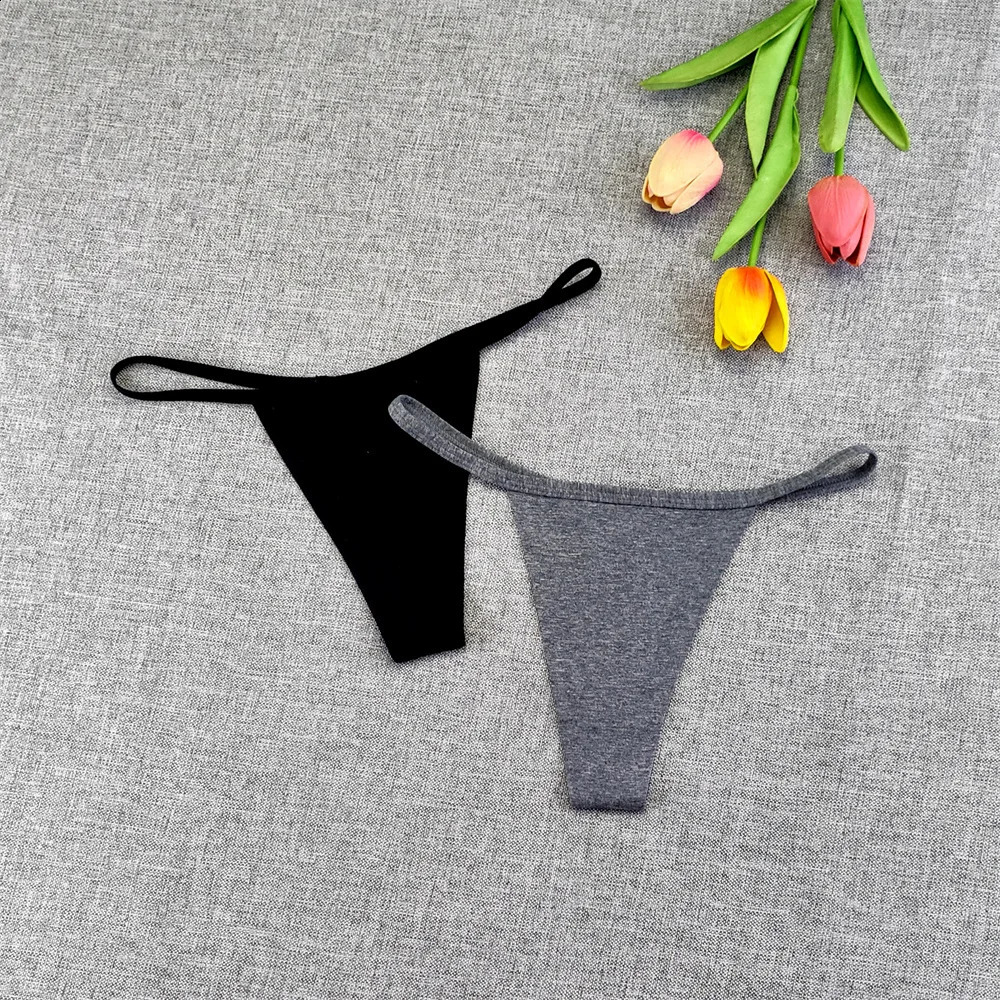 2Pcs Wholeslae Women Pure Cotton Thongs Sexy Invisible Panties Sports Lady Mid Rise Seamless Tback Solid Color Mini Underwear 250526