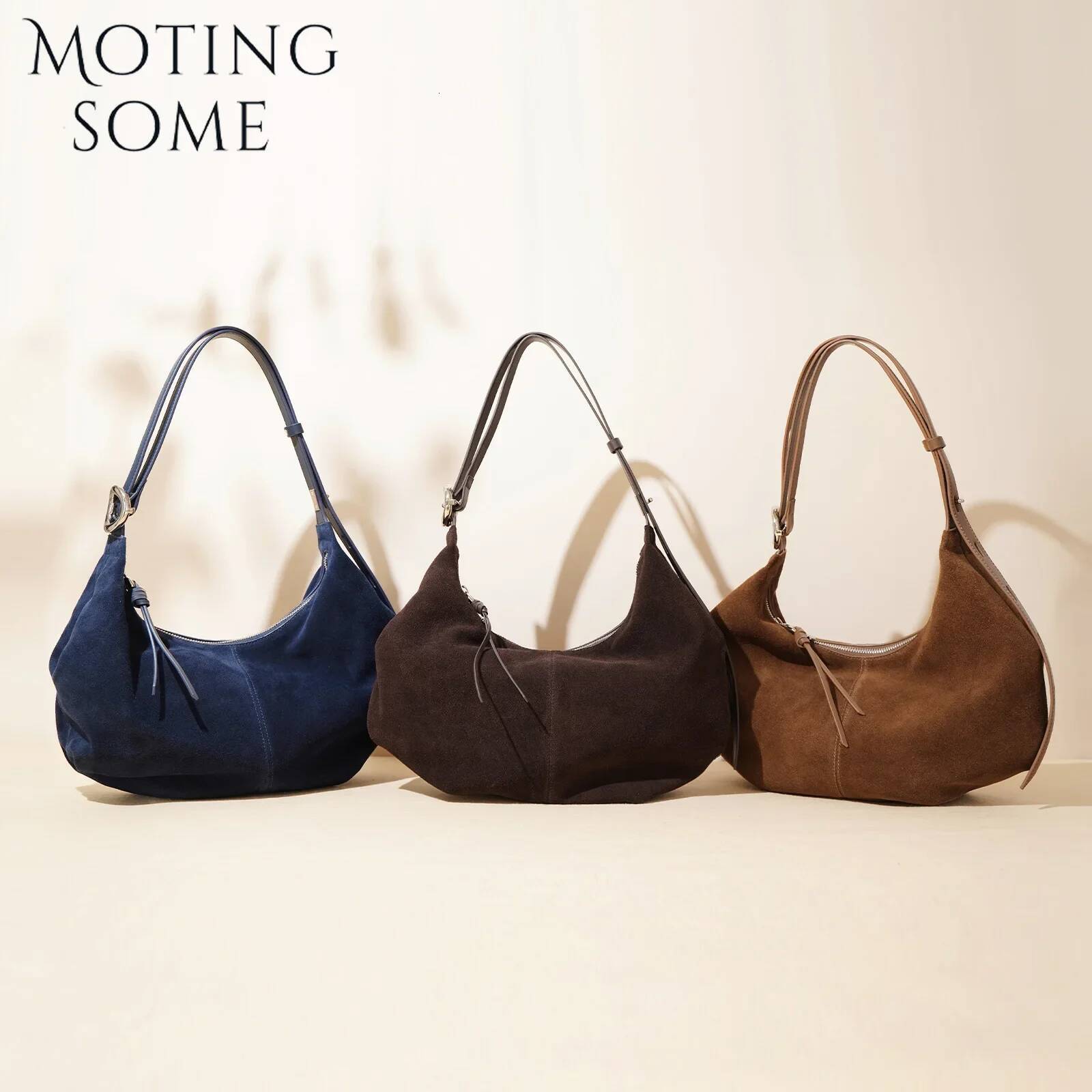 Motingsome Suede Genuine Leather Women Hobos Bags Retro Large-Capacity Bag Lady 2025 New Dumpling Purse Niche Messenger Tote