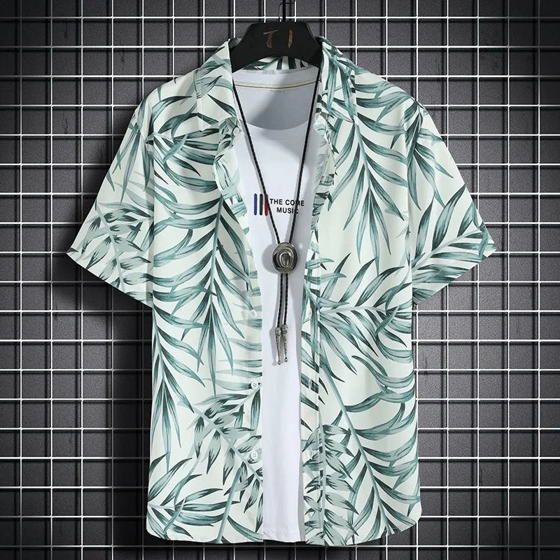 Hawaiian beach shirts Mens short-sleeved casual shirts Seaside vacation quick-drying clothes Loose floral tops 250528