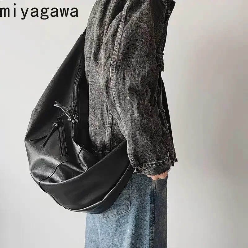 Miyagawa Retro Korean Version Ins Hobos Bag Causal Large Capacity PU Soft Simple and Casual Tote Leather Shoulder Bags 250523
