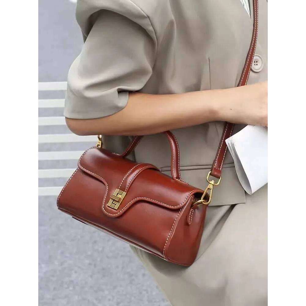 Genuine Leather Bag Women New Retro Design Tote Handbag Solid Color Office Ladies Hasp Single Crossbody Bags Fashion Satchels