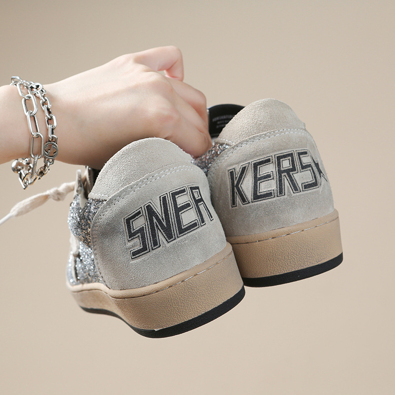 Small dirty shoes women new do old star sequins preppy style lace up casual plate shoes casual fashion hundred 2025