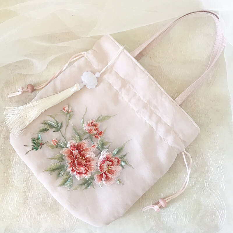 Yunzhiqi Tassel Embroidered Chinese Style Hanfu Accessories Su Embroidery Rounded Corner Drawstring Handheld Crossbody Phone Bag