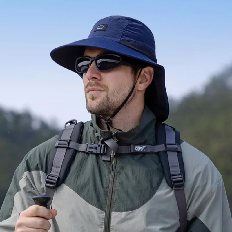 Unisex Summer Wide Brim Waterproof and Quick-drying Bucket Hats Outdoor Visor Panama CapsMesh Breathable Sun Hat with Neck Flap 250523