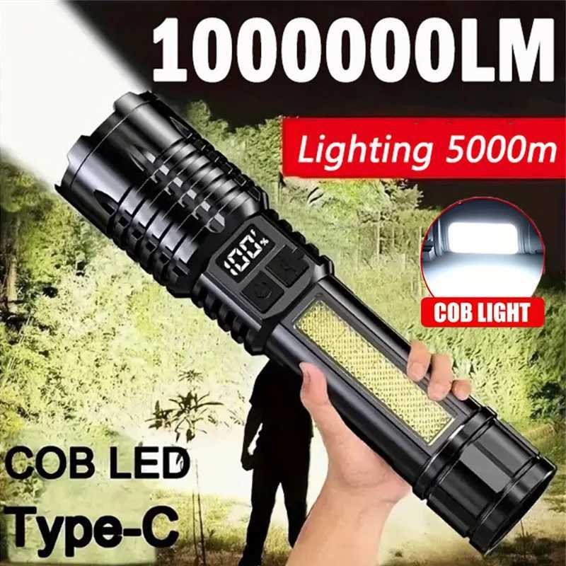 High Power Rechargeable LED Flashlight Very Strong LED Flashlight With Built-in Battery Torch For Fishing Hunting Camping Lantern XJ250529