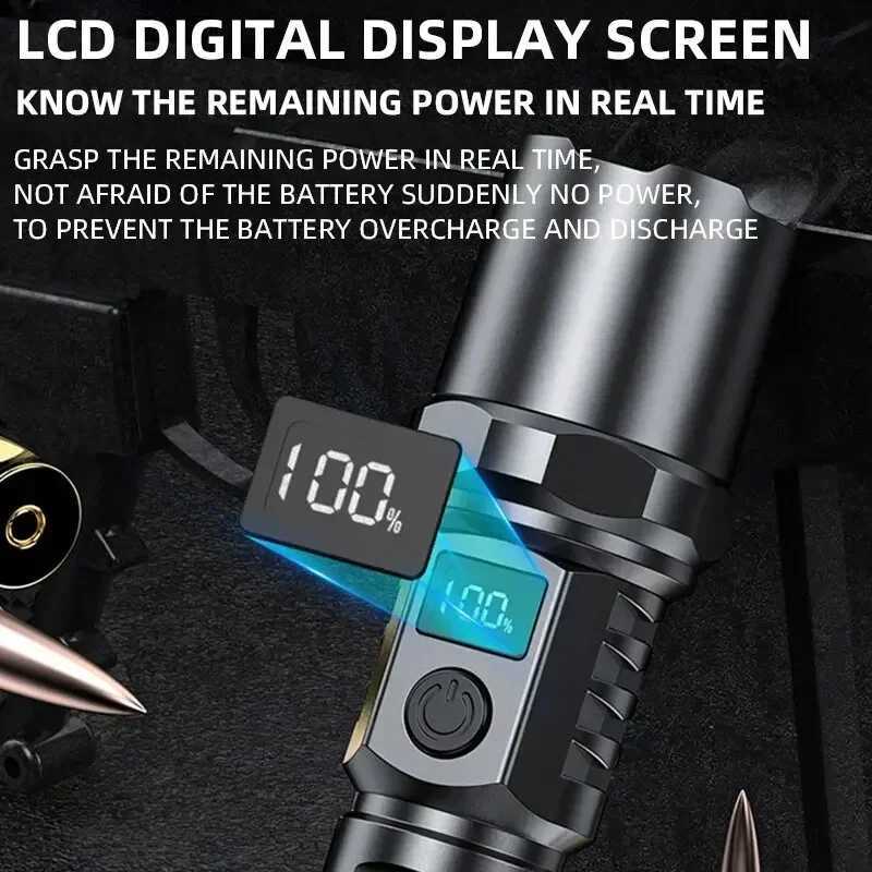 Super Bright LED Flashlight 3 Lighting Modes Built-in Battery Flashlights USB C Rechargeable Zoom Self Defense Tactical TorchXJ250529